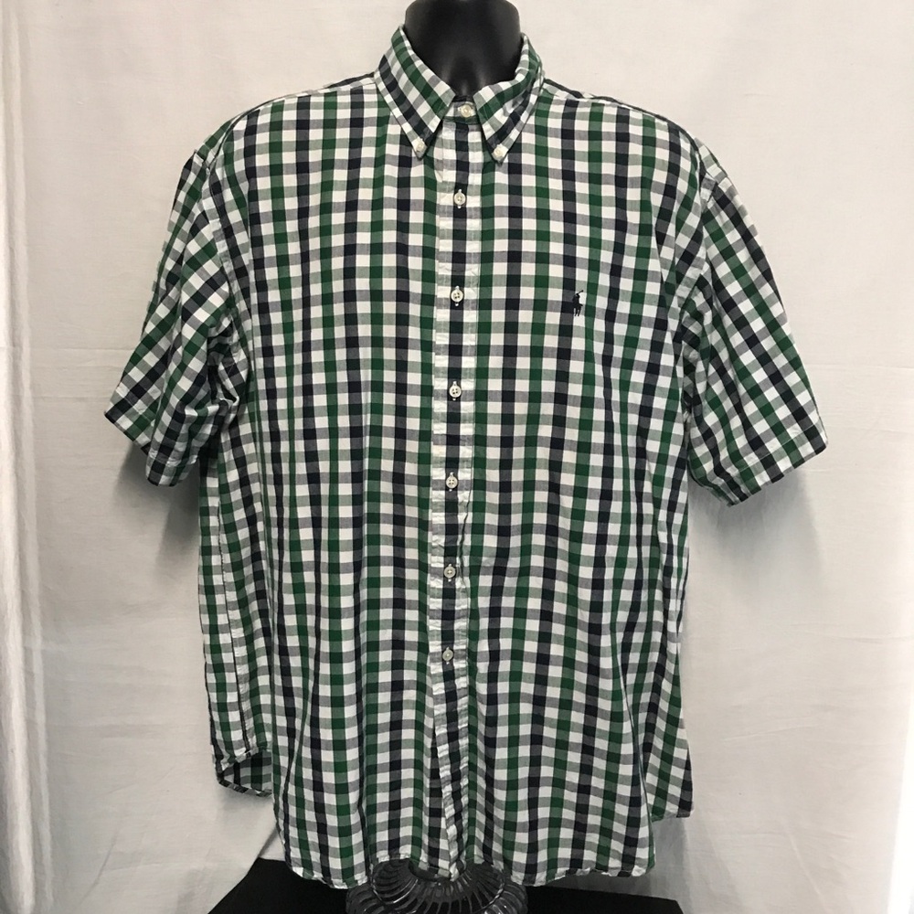 Polo Ralph Lauren Blair’s  Shirt Mens XL Green  White Short Sleeve